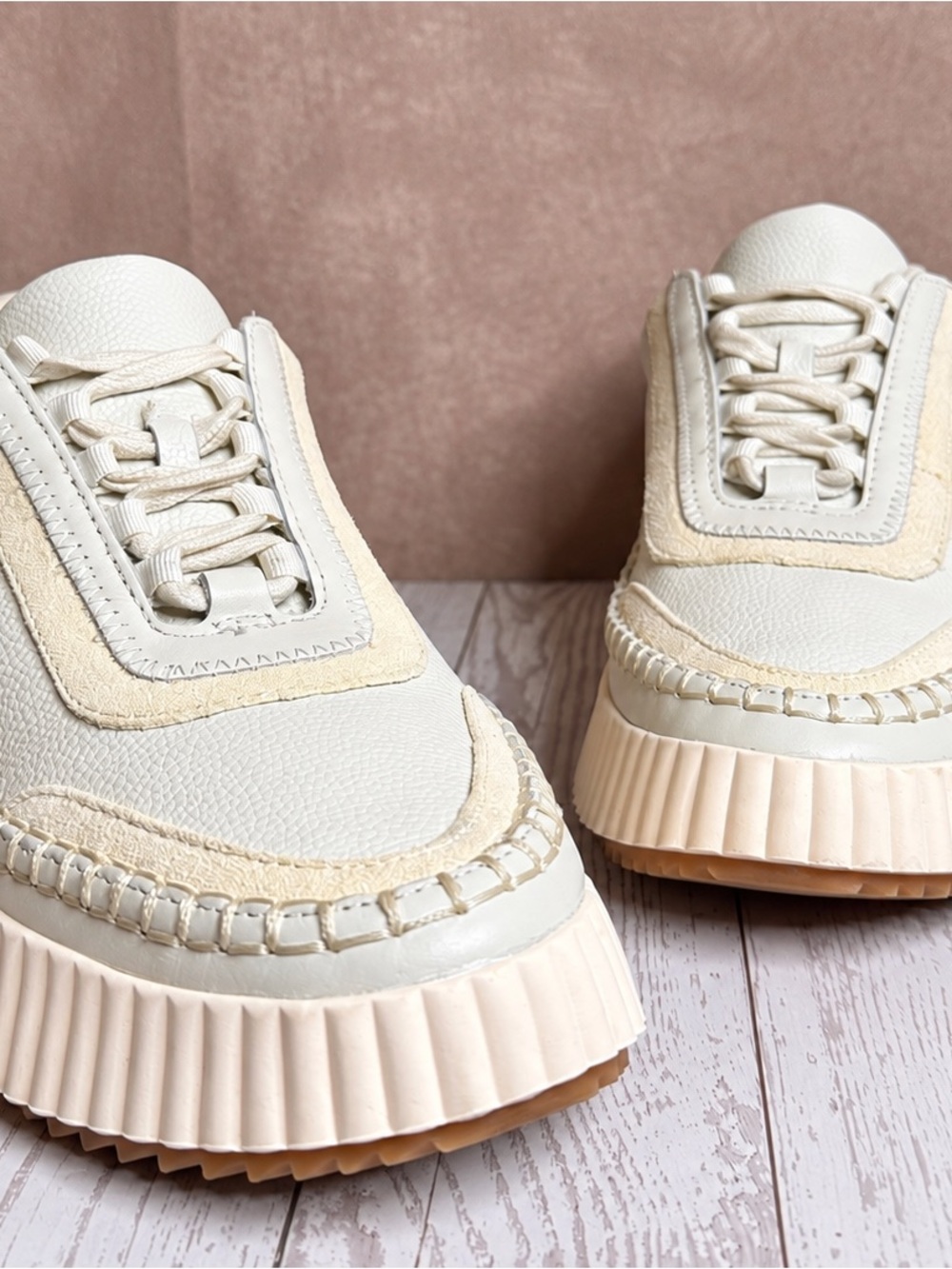 Dolce Vita Cream & Beige Platform Lace-Up Sneakers